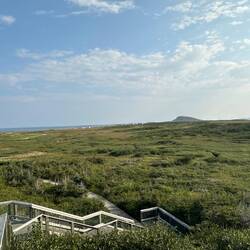 The view from the Visitors' Centre over the L'Anse aux Meadows site