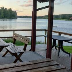Blick aus der Sauna auf den See
