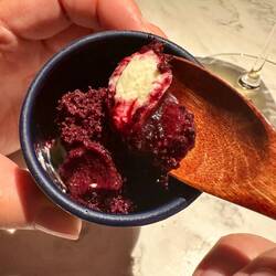 Panacotta with a berry similar to açai