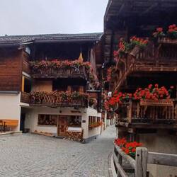 Alle Chalet mit Blumen dekoriert.