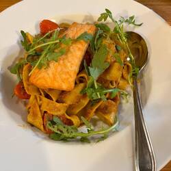 Grilled salmon on Pasta