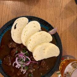 Beef goulash with dumplings