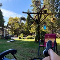 Relaxing after 5 hours on the bike at Pines Inn in Grass Valley