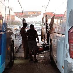 Auch Mopeds werden verladen.