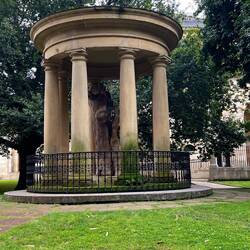 The entire town was bombed and then set on fire, only a few selected buildings were spared.