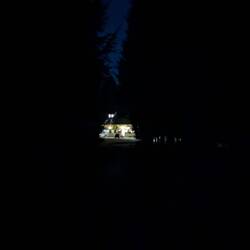 On my night hike walking towards a restaurant