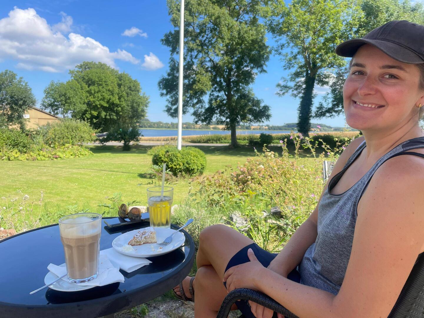 Enjoying cake, tea and coffee