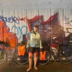 Sheltering in an underpass from the deluge of rain