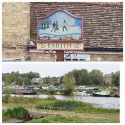 Earith; Village Sign / Earith Marina (viewed from the other side of the river on the way back