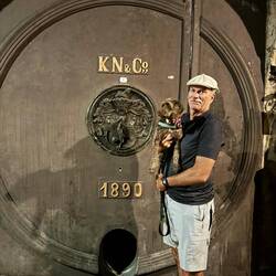 My guy in front of a 134 year old wine cask