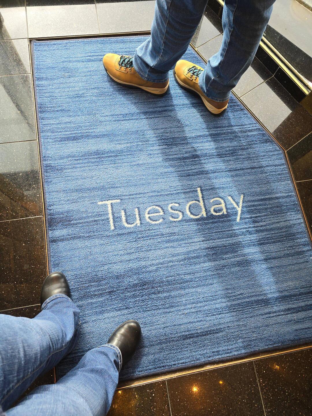 The cruise ship changed the rugs in the elevators every day so we'd know what day it was