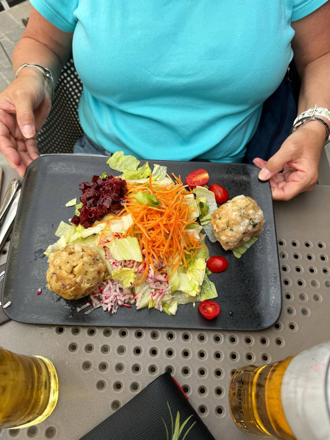 Bacon dumplings and salad