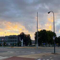 The sun rising over Burgos Universidad