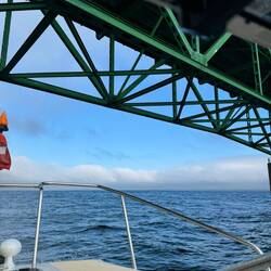 Under bridge between Lake Huron and Lake Michigan. Also second crossing of I75 on trip!