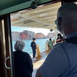 Allan observing the deck of our vaporetto to Lido.