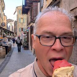 Rum raisin and raspberry sorbet. They said they had their own herd of cows just for the ice cream.