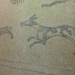 Mosaic , dog chasing a hare