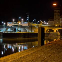 a massive ship lock on the Weser river