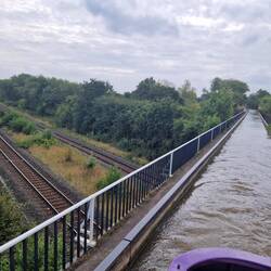 Edstone Aqueduct over rail lines, road and stream. The longest cast iron aqueduct in England. 145m