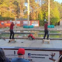 The crowd divided into 2 teams to root for our own Lumberjack. We won!