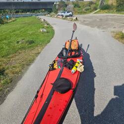 Pushing my kayak on Trolley