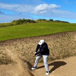 Coming out sideways from the bunker on 17