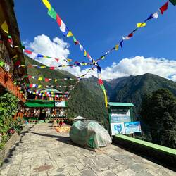 Prayer flags in the village of Chomrong