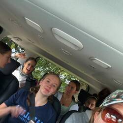 The crew heading to practice in our taxi service