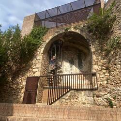 Climbing up to a separate section of the wall