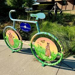 Several painted bike stands around town