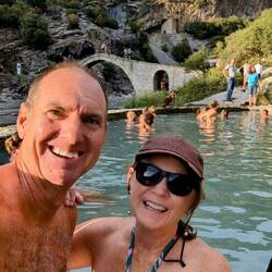 Pretending we're warm in Benje hot springs