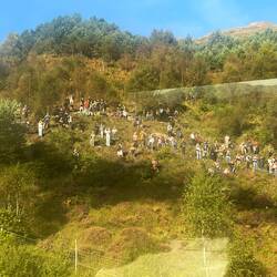 People at Glenfinnan viaduct waiting to photograph the Jacobite Steam Train
