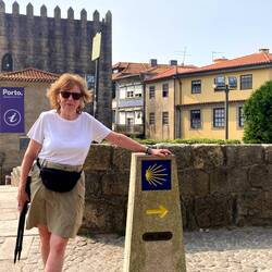 Marian at the start of the Camino