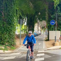 Heading back into town under the railway tracks - needed our rain jackets