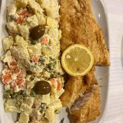 I pointed at the menu and scored. The potatoes are "Russian salad"