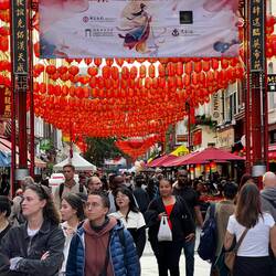 A bustling street in China Town.