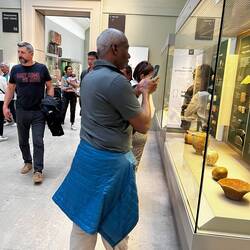 Enjoying the exhibits at the British Museum.