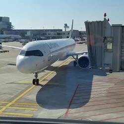 Unser Flugzeug ist angekommen und parkt ein.