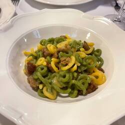 Pasta with pork sausage and saffron