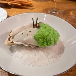 Oyster mousse with lamb and apple granita