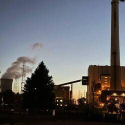 Power plant. The tall smokestack is visible from pretty much everywhere