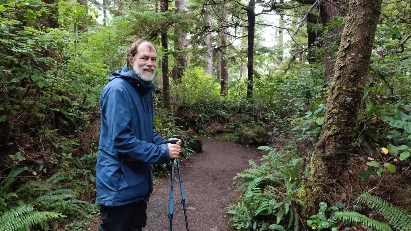 He emerged onto the flat, smooth trail with a smile (and limping)