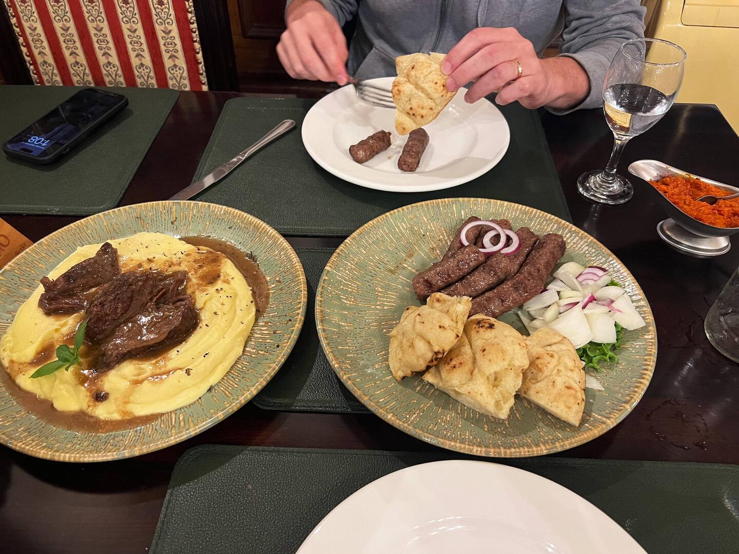 On the way from Zagreb airport, we stopped at a local restaurant for delicious cevapces and veal