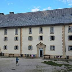 The pilgrims hostel was built on the foundations of a 12th century hospital, and rebuilt in 2009