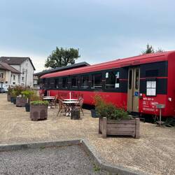 The old tramway. The cafe is open and kindly gives me water.