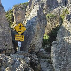 The entrance to the trail is through these rocks.