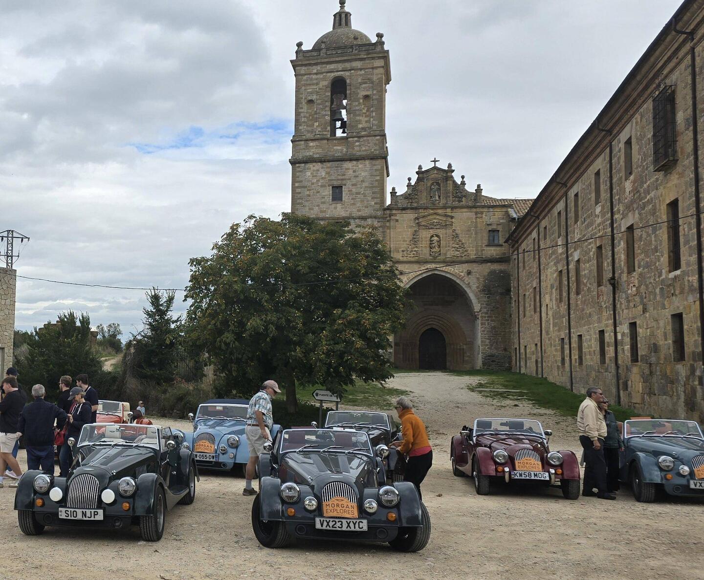 Morgan Owners club setting up a photoshoot outside the monastery as we finished our lunch