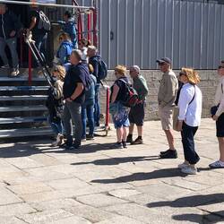 Scott lining up outside Porto Cathedral to get Camino Passport