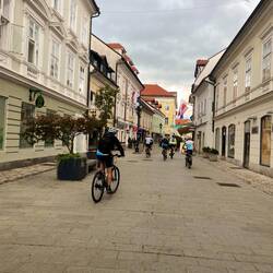 Kranj at lunch time and bikes - us.