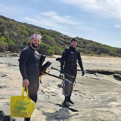 A couple guys from Melbourne free diving and enjoying the day on the hunt for dinner